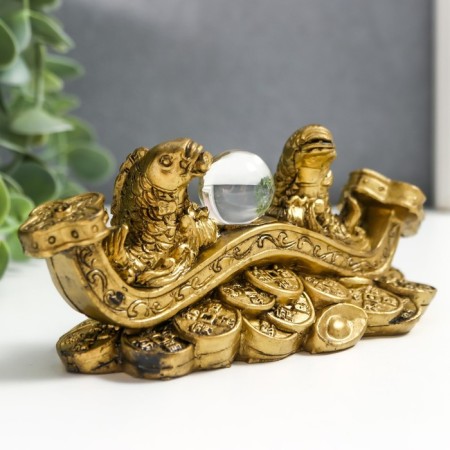 NECSK Polystone for bronze "2 carps in the rod of Zhui with a crystal" 5x4.5x12.5 cm-1