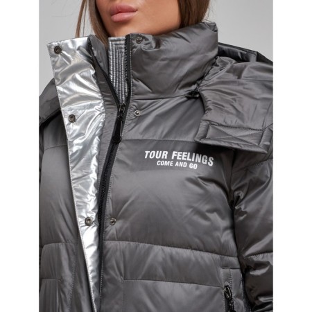Coat insulated winter female, size 42, dark gray color-13