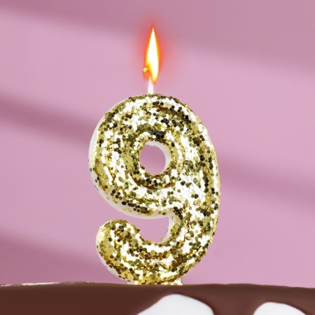 Candle in the cake "Shine", number "9", gold, 6.5x4