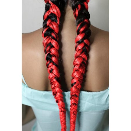 Zumba Kanecalon is monophonic, corrugated, 60 cm, 100 g, bright red color-5