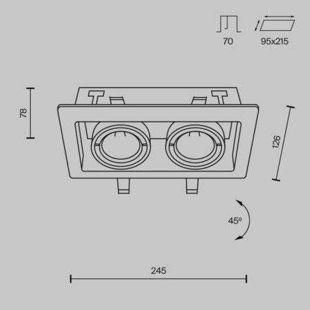 The built-in lamp Technical DL008-2-02-B, 2x50W, 24.5x12.6x7.2 cm, GU10, Black Color Black-8