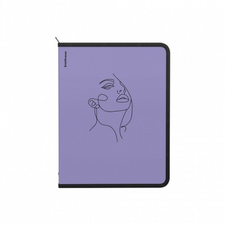 A4+, 600 μm lightning folder, Erichkrause "Manga Faces" 251x330x30mm, plastic, zipper around, purple, mix-4