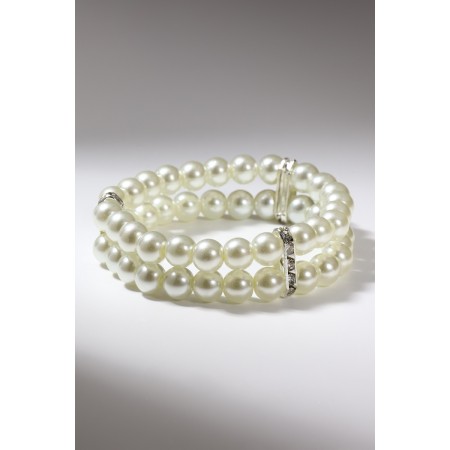 Bracelet Pearl "Bride" beads d = 0.8 two rows, with rhinestones, milk color-1
