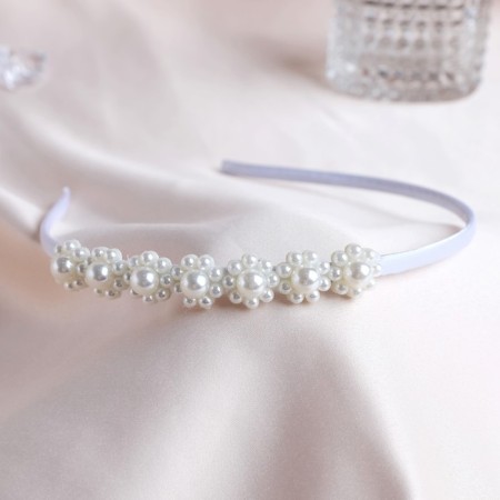 Hair cap "Blanche" beads flower, 0.5 cm, white