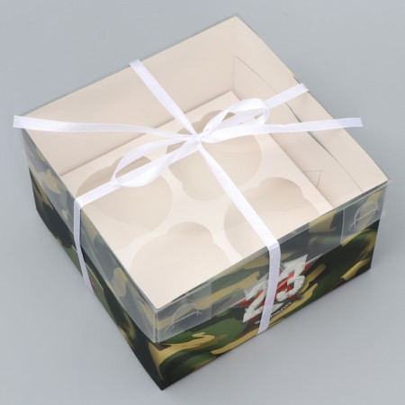 Capcake box, confectionery packaging, 4 cells, “for my man”, February 23, 16 x 16 x 10 cm-2