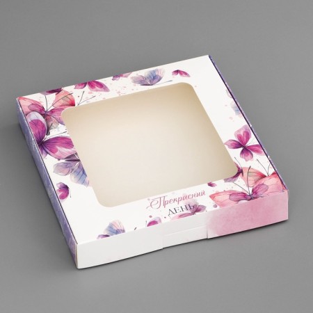 Box a gift team with a window, packaging, "butterflies", 19 x 19 x 3 cm-2