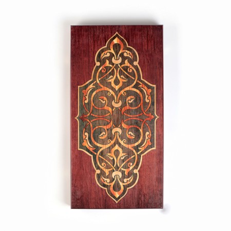 Wooden backgammon is large, with “Marketri-21” checkers, a board game, 60 x 60 cm