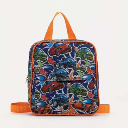 Baby backpack on lightning, external pocket, blue/orange color