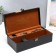 Casket wood, leatherette to the bottle "premium" 3 dark-brown items 35x11x17.5 cm
