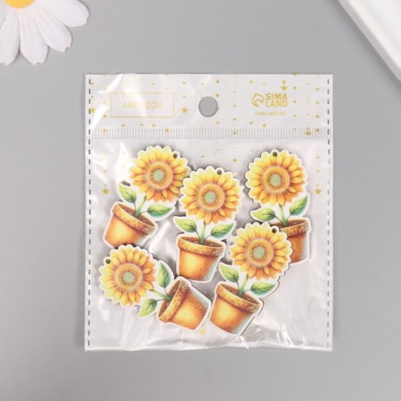 Decor for creativity wood "sunflower in a pot" 4.6x2.5x0.3 cm-3
