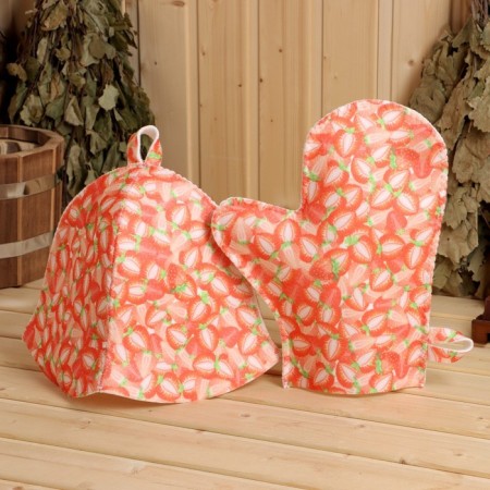 Set of Bathwood "Strawberry" (hat+mitten+rug)-2