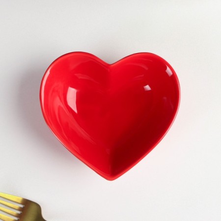 Ceramic Daramic Saladnik "Heart", 130 ml, 12.5 × 11.5 cm, red color-1