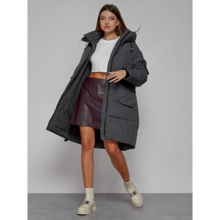 Coat insulated winter female, size 48, dark gray color-11