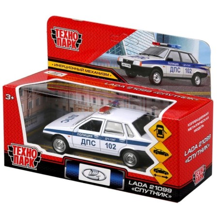 Metal machine LADA-21099 “Police Sputnik”, 12 cm, doors and trunk open, white color-5