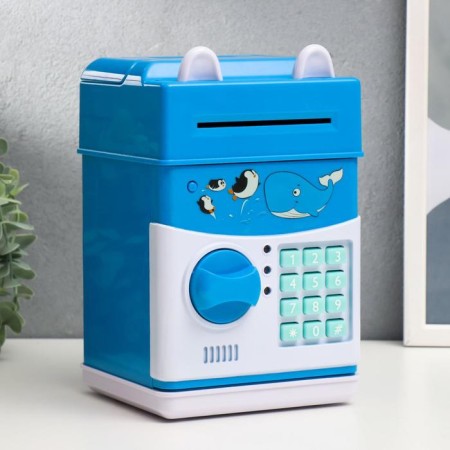 Piggy bank Plastic for coins and bills "safe - whale" code castle, sound 3aa 20.5x13x12 cm