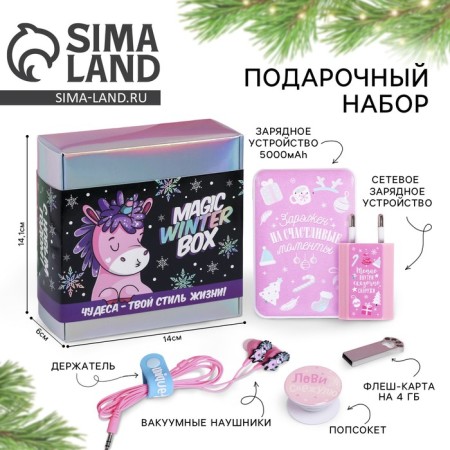 Charger, popcet, headphones, flash drive and plug "Magic Winter Box", set