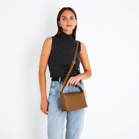 Baget bag with zipper, brown color-7