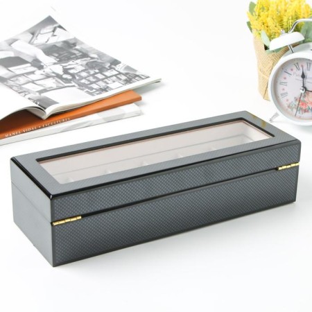 Casket Wood for watch 6 branches "Carbon" 8x11x31 cm-5