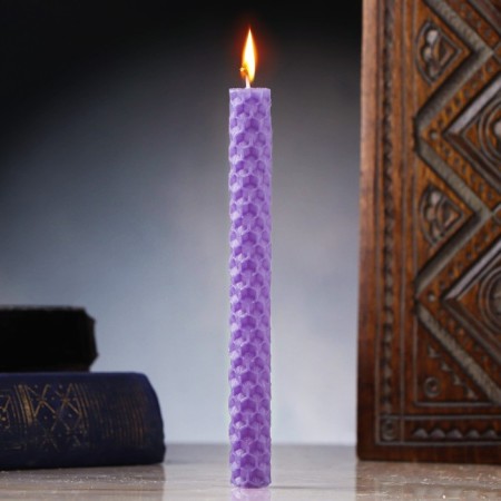 Candle from wax "Intuition and understanding of the essence", 13x1.7 cm, 1 hour, purple