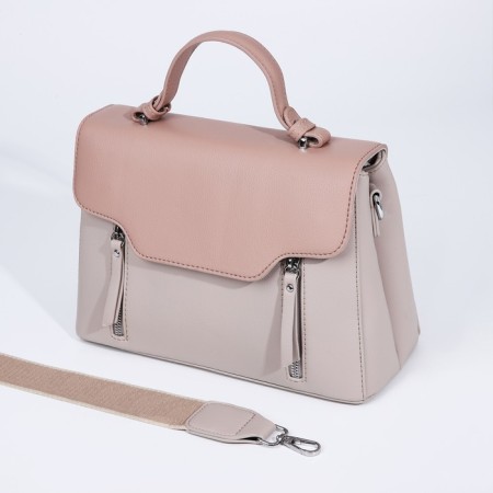 Magnet bag bag, external pocket, long belt, beige color-5