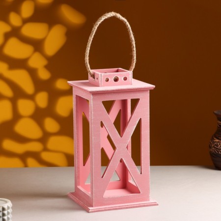 Kashpo wooden "Lantern. Provence" 17x17x31 cm pink coral