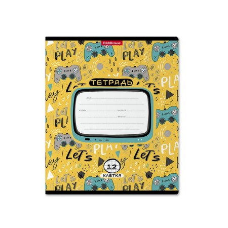 Notebook 12 sheets in the Erichkrause Gamepad cage, cover coated cardboard, offset block, white 100%, mix-5