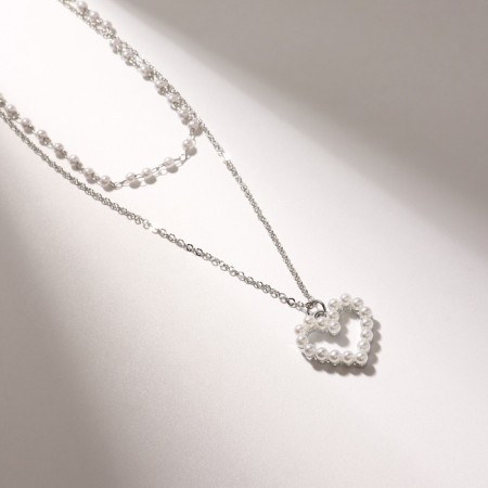 Pearl pearl “chain” Olympia, heart, white color in silver, 40 cm-1
