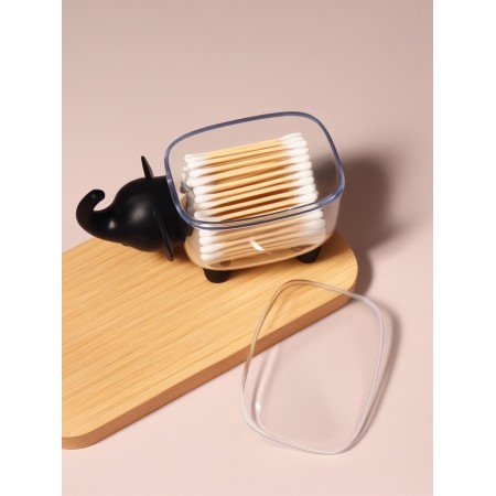 Organizer for cotton sticks and disks "Elephant", with a lid, 15.4 × 7.5 × 8.5 cm, transparent/black-3
