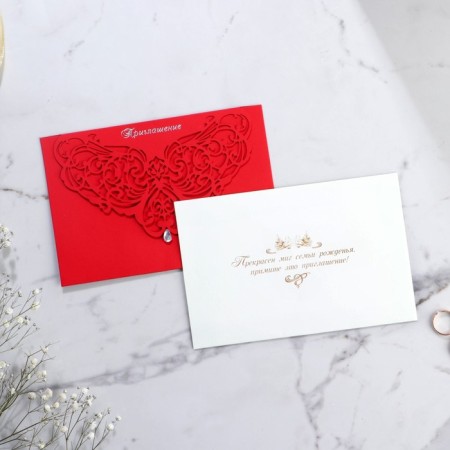 Wedding invitation, carved, red color-2