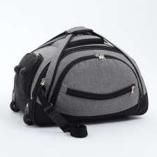 Road bag on wheels, 3 outer pockets, shoes department, black/gray color