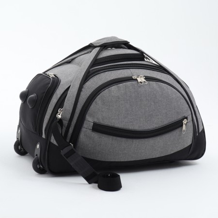 Road bag on wheels, 3 outer pockets, shoes department, black/gray color
