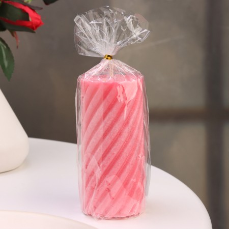 Candle-cylinder "Spiral", 5x10 cm, pink, 6 hours-2