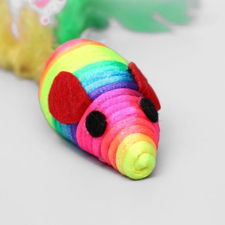Multi -colored mouse with feathers, 5 cm, rainbow-4