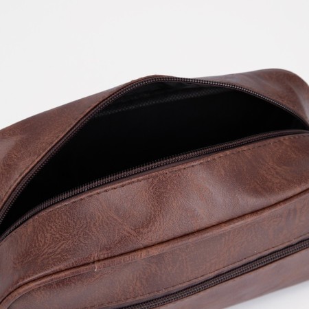 Lightning cosmetic bag, external pocket, brown color-2