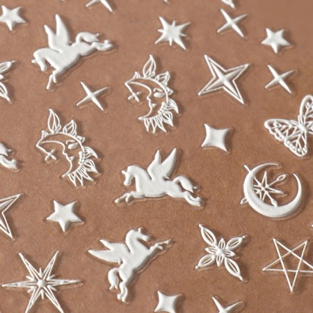 Nail stickers "Pegasus", voluminous, white color-2