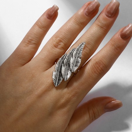 Ring "Leaves" Trio, Color Black silver, 17 size-2
