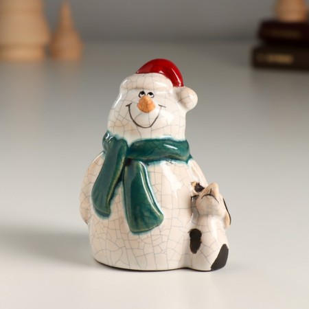 Souvenir ceramics "Snowman and fluffy friend" 5.2x7, x8.7 cm