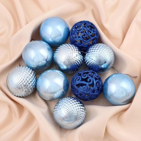 Set of balls plastic D-6 cm, 10 pcs "Gloss of openwork" blue-blue