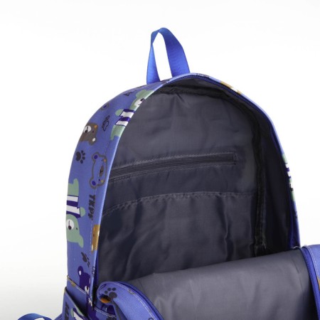 School backpack from textiles on lightning, 3 pockets, blue color-3