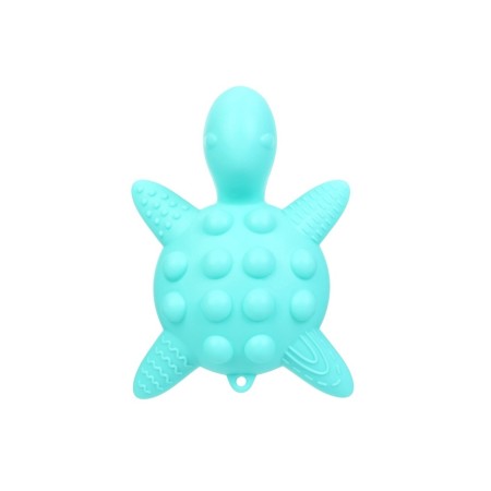 Silicone teether for teeth with a rattle of "turtle", turquoise color, crumb I-1