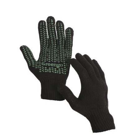 Gloves, hb, knitting grade 7, 6 threads, size 10, with PVC dots, black, Greengo