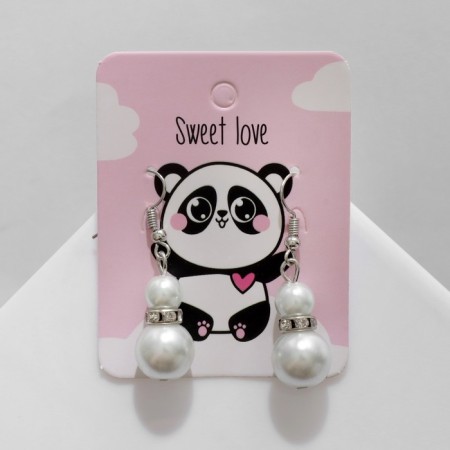 Earrings with pearls "double" Sweet Love, white color in silver