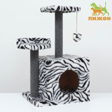 Cat house with a claw, square, 3x-storey, 35 x 45 x 75cm, carpet, zebra