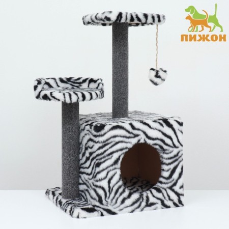 Cat house with a claw, square, 3x-storey, 35 x 45 x 75cm, carpet, zebra