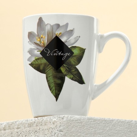Ceramic Lemon Flowers mug, 350 ml, white color-3