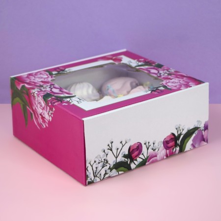 Self -charged box, with a window, "spring peonies", 19 x 19 x 9 cm-4