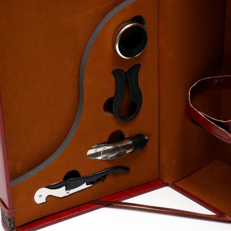 Casket wood, leatherette for 2 bottles "winemaking" 4 red-brown items 35x12x20 cm-3