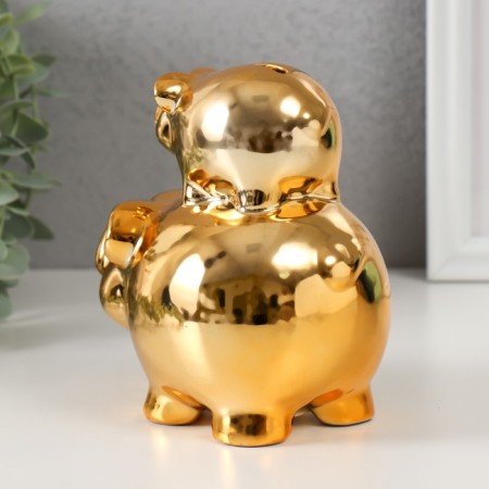 Pigger Ceramics "Two Golden Pigs - Pyramid" 12.5x8x14 cm-2