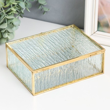 Casket glass with a metal frame "Rectangular with a sheet. Bark" 18.5x14x6.5 cm-3
