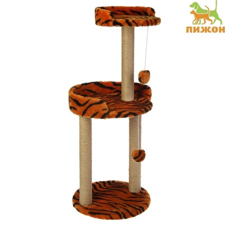 Clawing with a round platform and a toy, jute, 43 x 43 x 100 cm, mix of flowers